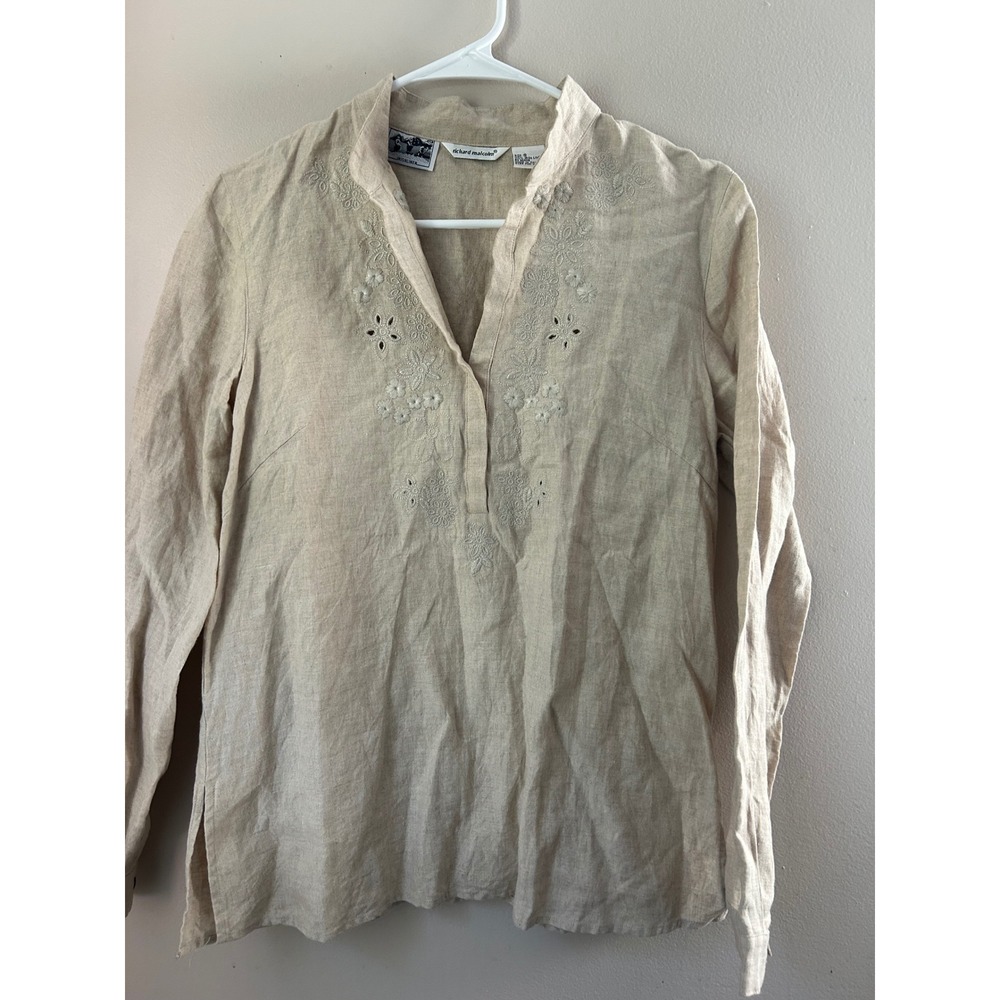 Richard Malcolm Irish Linen Embroidered Top‎ Blouse Bohemian Festival Lux
